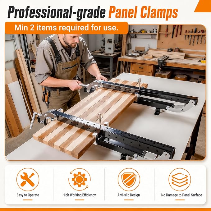 36" Panel Clamp 1 Pack with 2 U-Shaped Blocks, Fits Panels 4.3"-21" Length, 0.8" - 4.3" Thickness, Heavy Duty 4-Way Pressure Parallel Clamp with Powder-Coated Finish for Woodworking Projects