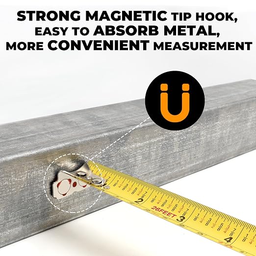 MulWark 25ft Metric Tape Measure, Easy Read Measuring Tape Retractable with Fractions 1/8, Both-Side Metal Blade, Magnetic Hook & Shockproof Case for Construction, Carpenter, Architect, Woodworking