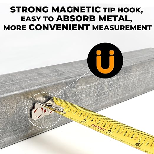 MulWark 25ft Metric Tape Measure, Easy Read Measuring Tape Retractable with Fractions 1/8, Both-Side Metal Blade, Magnetic Hook & Shockproof Case for Construction, Carpenter, Architect, Woodworking
