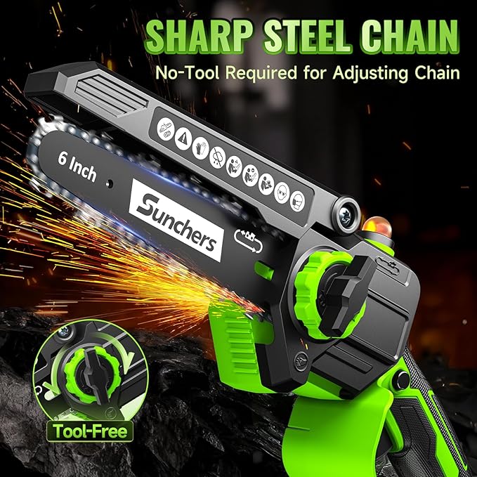Mini Chainsaw Cordless, 6 Inch Electric Chainsaw with 2 Battery, Handheld Battery Powered Chain Saw with Auto Oiler, Garden Tools Saw for Wood Cutting Tree Cutter, Holiday Gifts for Men, Dad, Husband