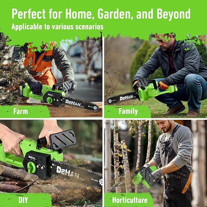 12 Inch Brushless Battery Chainsaw Cordless Mini Chain Saw with 2x4.0A Batteries and 3 Chains, Battery Powered Handheld Chainsaw for Tree Trimming Electric Tree Trimmer for Men