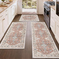 Color&Geometry Vintage Kitchen Rugs Sets of 3, Machine Washable 4mm Ultra Thin Stain Resistant Kitchen Floor Mats, Non Slip TPE Backing Runner for Sink,Hallway,Laundry,Entryway (2x3+2x5+2x7)