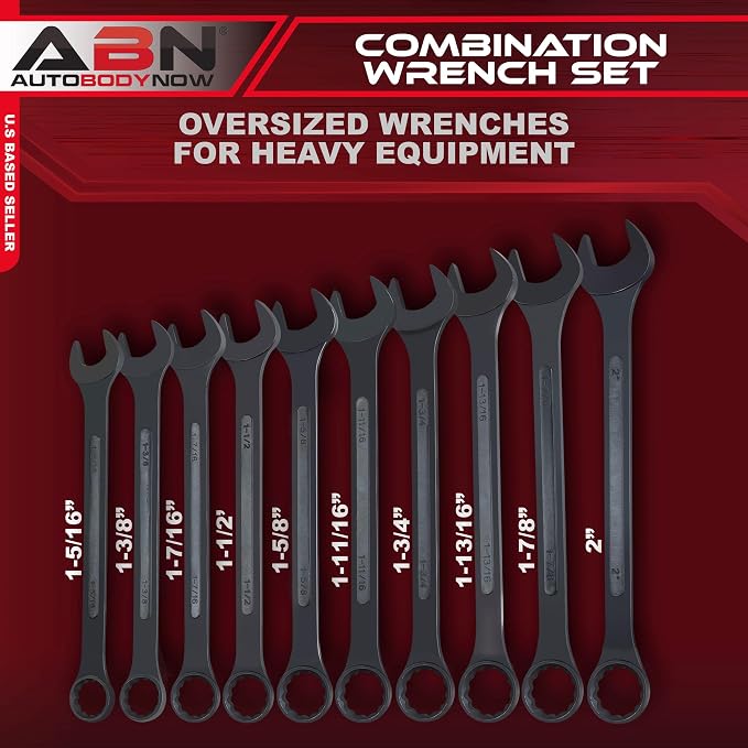 ABN Large Combination Wrench Set SAE 1-5/16 to 2in - Standard 10 Piece Jumbo Open End Wrench Set