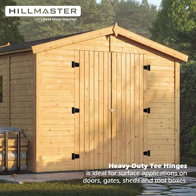 HILLMASTER 3.5 Inch Heavy Duty Gate Hinges Fence Door Hinges Durable Black Gate Strap Hinge for Indoor Outdoor, Gate Hardware Kit for Shed,Wooden Fences,Vinyl Fence Gate,Barn Door,Garage,2 Pack