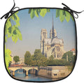 Lunarable Paris Chair Cushion Pad, Notre Dame de Paris Historical Architecture Heritage Medieval European Building, Seat Padding for Kitchen & Patio with Anti-Slip Backing, 16"x16", Green Blue Ivory