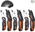 REXBETI 6 Pack Retractable Folding Utility Knife, SK5 Heavy Duty Box Cutter for Cartons, Cardboard and Boxes, Blade Storage Design, Extra 20 Blades Included
