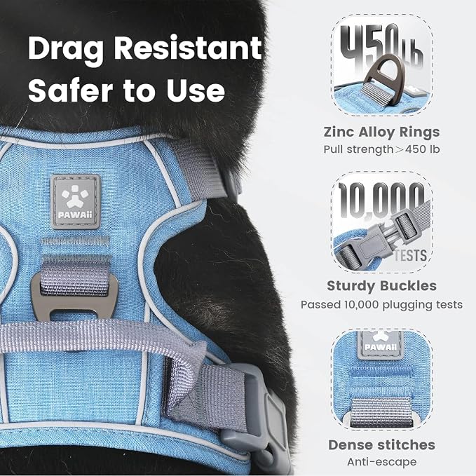 Pawaii No Pull Dog Harness with Pet ID Tag, Reflective Vest | Built for safer walks with a QR Pet ID Tag, front no pull clip, reflective trim, control handle and breathable mesh lining