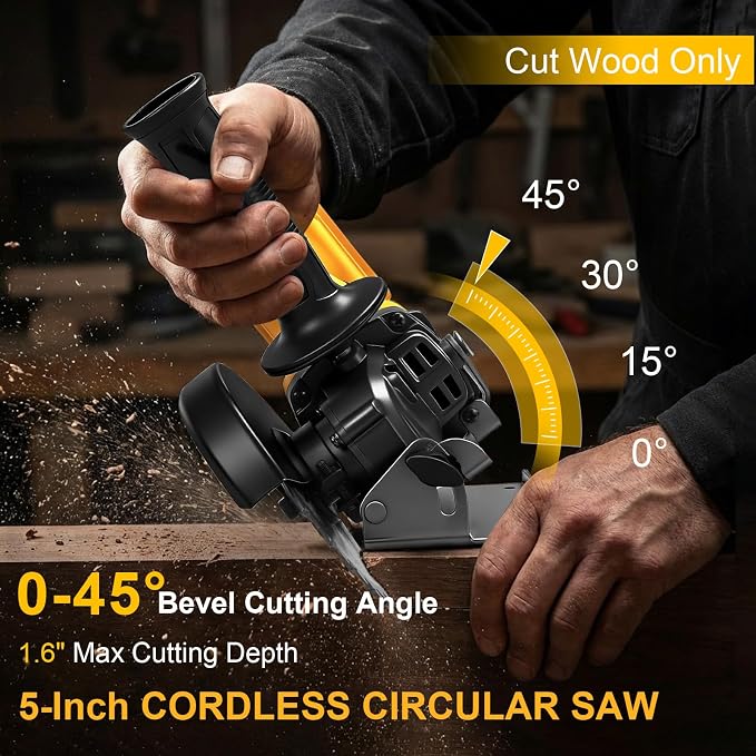2-in-1 Cordless Angle Grinder & Circular Saw for Dewalt 20V Max Battery | No Battery, 4-1/2" to 5", 180° Rotating Head, 3-Speed with LED Display, 9300RPM Brushless for Cutting, Grinding, Polishing