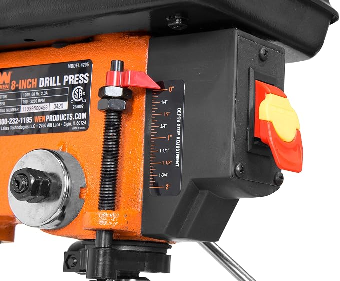 WEN 4206T 2.3-Amp 8-Inch 5-Speed Cast Iron Benchtop Drill Press & DPA423 3 in. Drill Press Vise