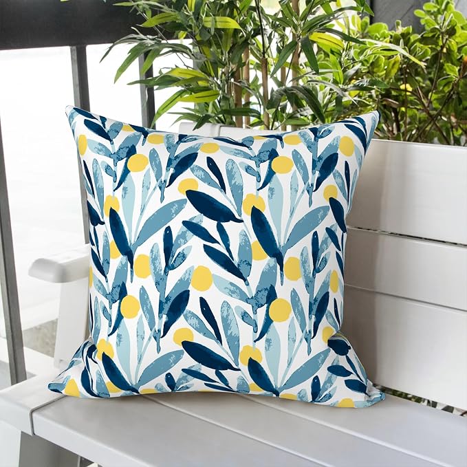 LVTXIII Outdoor Throw Pillows, Decorative Throw Pillows with Inserts, 20"x20" Square Pillows for Bed, Couch, Sofa and Patio Furniture, Set of 2, Leaves Multi