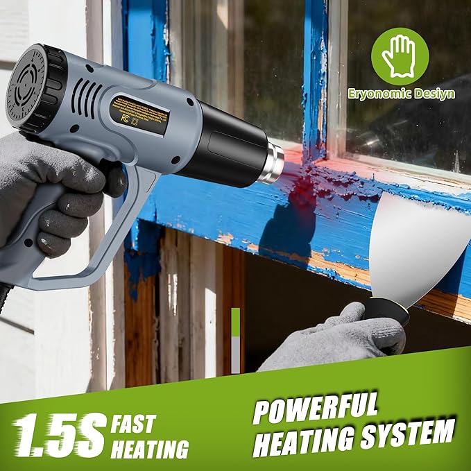 Heat Gun 212~1202℉ Dual-Lvel Temperature Control 4 Nozzles Overload Protection for Crafting, Shrink Tubing, Vinyl Wrap, Shrink Wrap,5Ft Power Cord (Shink Tube Kit(10Ft))