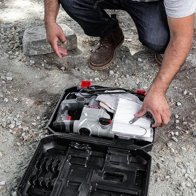 XtremepowerUS 1200W Electric Rotary Hammer SDS Plus Drill Swivel Adjustable Handle Drilling With Flat Chisels, Point Chisels and 3 Drill Bits Carrying Case