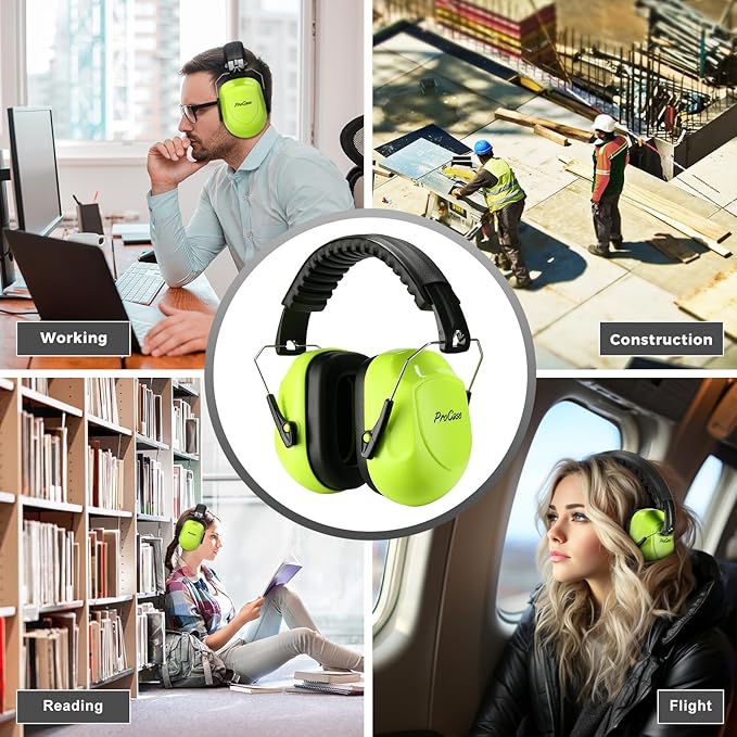 ProCase Noise Reduction Ear Muffs, Sound Proof Ear Protection, NRR 28dB Noise Cancelling Headphones for Adults Kids Autism, Hearing Protection for Mowing -Neonyellow