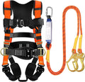 TRSMIMA Safety Harness Fall Protection - Harness Kit for Men Construction | Fall Arrest Roofing Harness Kit Men Full Body Harness with Lanyard for Work Upgrade 4 Quick Buckles Orange