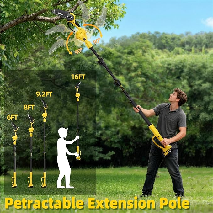4-in-1 Electric Pole Saw for Tree Trimming, 6 Inch and 8 Inch Cordless Chainsaw with 2×4.0 Ah Batteries, Mini Chainsaw Cordless with Extension Pole, Battery Powered Pole Chain Saw for Branch Cutter