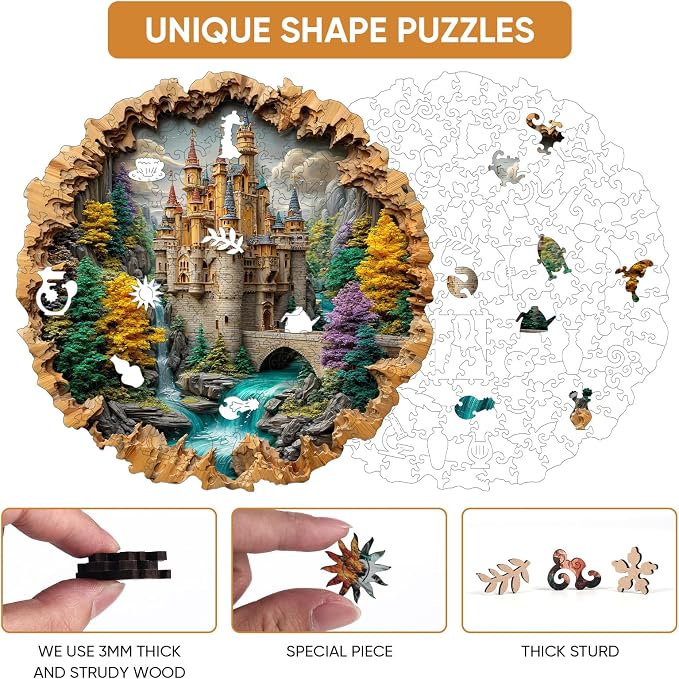 MEATRN Castle 200 Pieces Wooden Puzzles for Adults - Majestic Autumn Castle Landscape Jigsaw Puzzles, Premium Stress Relief Brain Teaser & Premium Decorative Gift, 11.2x11.2 in