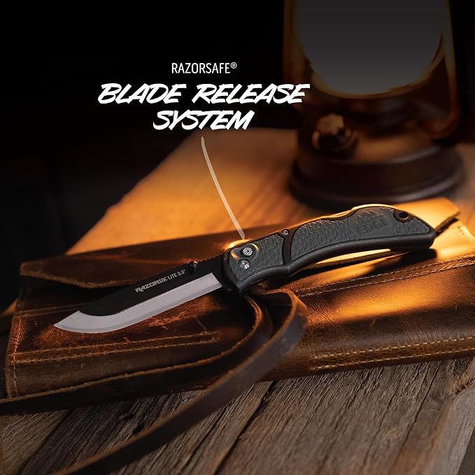OUTDOOR EDGE 3.5" RazorLite EDC Knife. Pocket Knife with Replaceable Blades and Clip. Perfect For Hunting and Skinning Deer. Gray with 6 Blades