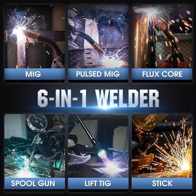 YESWELDER Firstess SP200 MIG Welder, 110V/220V 200A 6-In-1 MIG/Pulsed MIG/Flux Core/Lift TIG/Stick/Spool Gun Compatible LCD Screen Welding Machine & Welding Gloves, E71T-GS, ER70S-6 2LB .030 MIG Wire