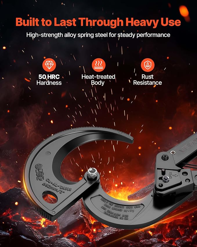 VEVOR Ratcheting Cable Cutter, Spring Steel Blades with Insulated Handles, Quick-Release Button, Heavy Duty Ratchet Cable Wire Cutter for Cutting Copper & Aluminum Cables Up to 800 MCM / 400 mm²