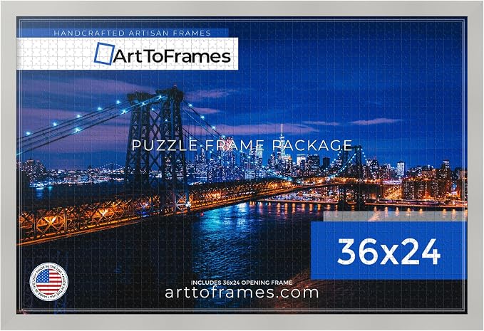 ArtToFrames Puzzle Frame for Buffalo Games 50 Piece Jigsaw Puzzles, 36x24 Inch (91x61 cm), Antique White Engineered Wood with Economy Acrylic, Ready to Hang Puzzle Display