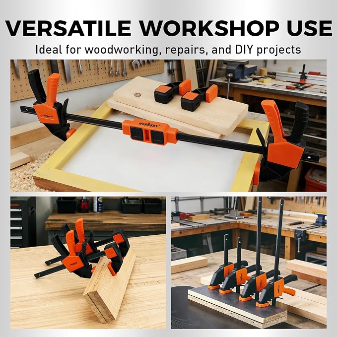 HORUSDY 8-Pack Bar Clamps for Woodworking, 12" and 6" Bar Clamps with 2-Piece Clamp Connectors, Quick-Release Wood Clamps with 150 LBS Load Limit, Trigger Clamp Set