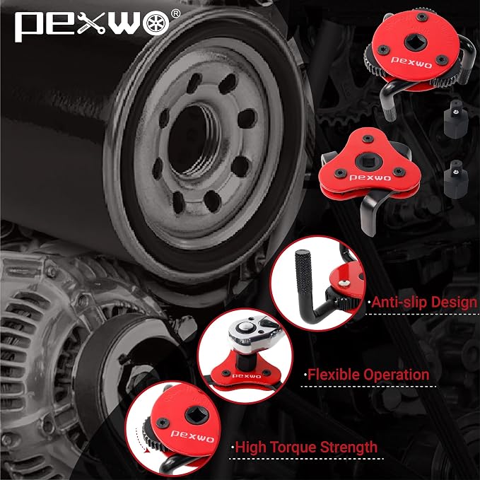 2-Piece 3-Jaw Adjustable Oil Filter Wrench Set - Universal Fit for 2-1/2" to 5-1/2" Filters, 3/8" and 1/2" Both Drive