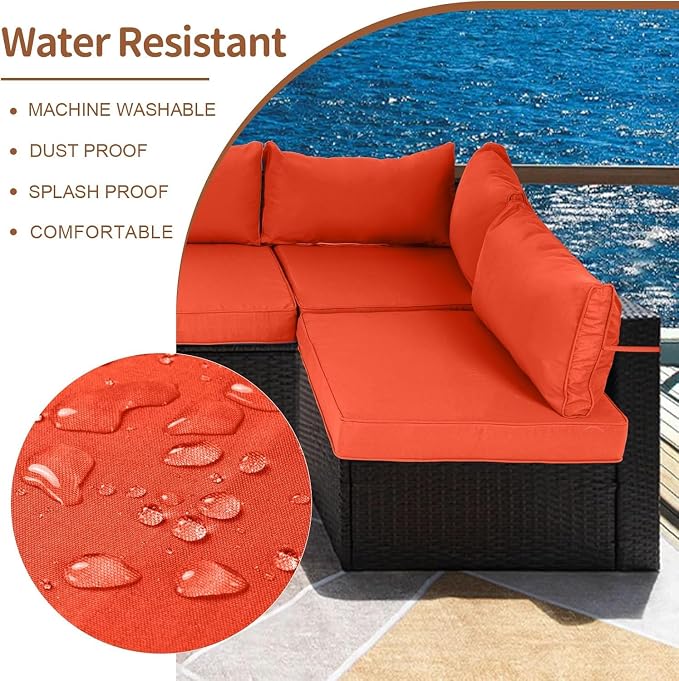 14 Piece Outdoor Patio Cushion Covers Replacement, Waterproof Outdoor Furniture Cushion Covers, Fit 7 Pcs 6 Seater Wicker Rattan Conversation Sofa Set,Orange(Only Cover) 27x27