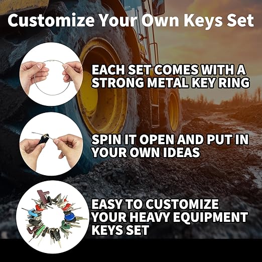 50PCS No-Duplicate Heavy Equipment Keys Set, Construction Keys Master Set for CAT, JCB, JD, JLG, Takeuchi, Master Ignition Keys Set