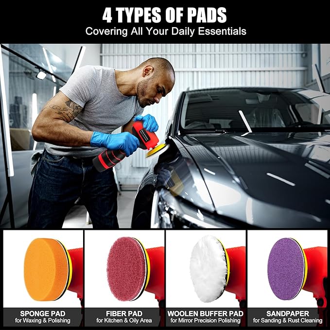 Cordless Sander, 3" Palm Sander with 16.8V 3.0Ah Li-ion Battery, 3500RPM Mini Polisher, 19 Accessories Sanders Tool for Sanding/Polishing/Waxing/Cleaning