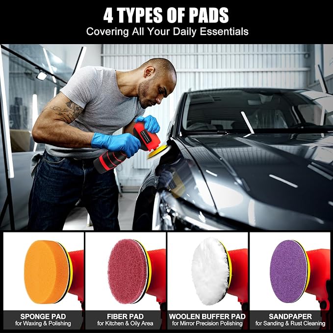 Cordless Sander, 3" Palm Sander with 16.8V 3.0Ah Li-ion Battery, 3500RPM Mini Polisher, 19 Accessories Sanders Tool for Sanding/Polishing/Waxing/Cleaning