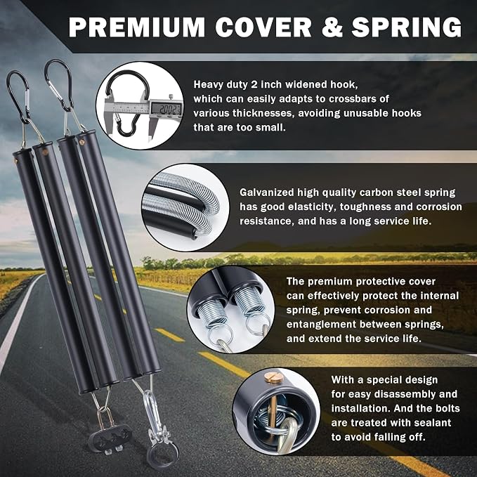 CheeMuii 2 PCS 16" Double Tender Spring Kits with 3in1 Hose Holder and 3-Hole Clamp Heavy Duty Trailer Dual Tender Spring for Semi Truck Air Lines Kit with 2 Style Air Line Holders (Pack of 2)