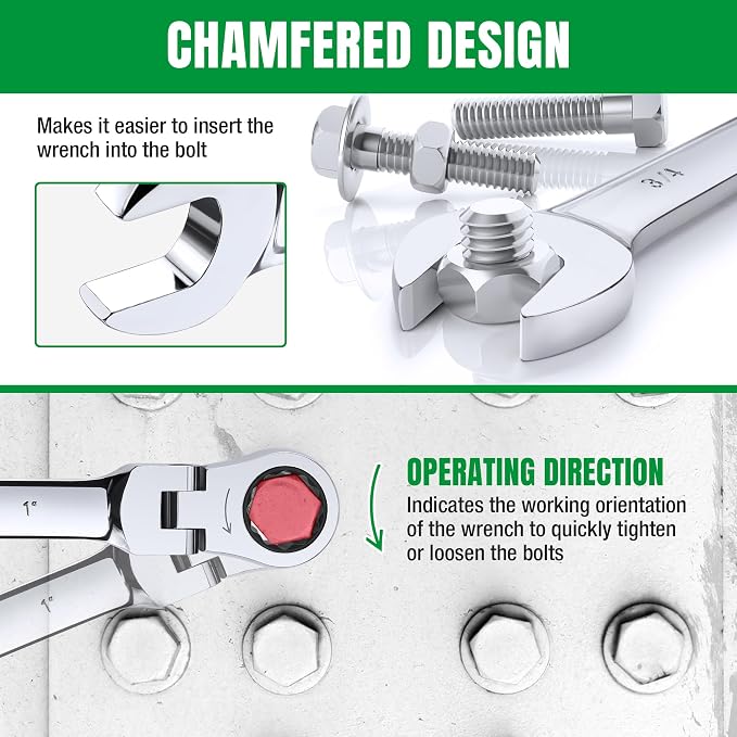 SK Flex Head Ratcheting Wrench Set, SAE 1/4'' to 1'', Metric 8 to 19mm | Ratchet Wrenches Set, Combination Wrench Set 25-Piece, 72-Tooth, Chamfered Head Design, Premium CR-V Steel, Rack Organizer