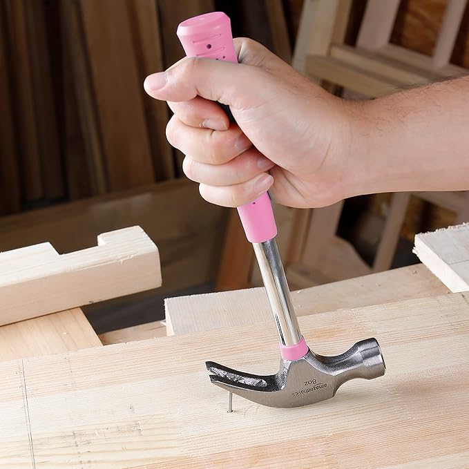 Amazon Basics 8 oz Claw Hammer with Shock Reduction, No-Slip Rubber Grip, Pink
