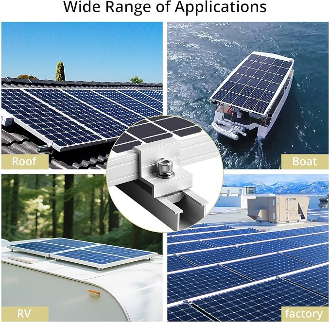Anbte Solar Panel Mounting Brackets for Roof, Aluminum Solar Rails, Silver | Solar Panel Mounting Kit For 4 Panels, Included 10 X 4.72 In Rails+4 End Clamps+6 Center Clamps+1 Wrench, For Roof, RV, Boat