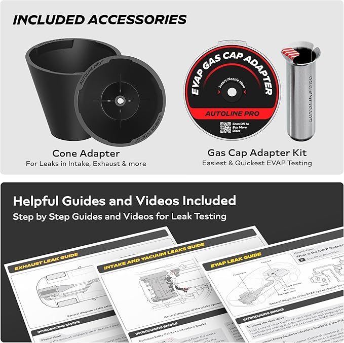 AutoLine Pro HyperSmoke™ Automotive Smoke Machine EVAP Vacuum Leak Tester | Pro Vers. w/Gauge | Adjustable Pressure - OEM Approved Smoke Fluid - Built-in Air Motor - Cone and EVAP Gas Cap Adapter