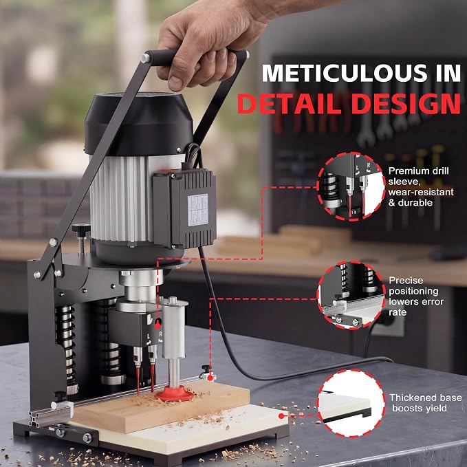 45-9.5mm Hinge Drilling Machine for Woodworking,1100W Boring Machine Portable Hinge Drill with 0-40mm Depth,110V, 2840 RPM, Precision Scale & Air Spring Clamp for Cabinets