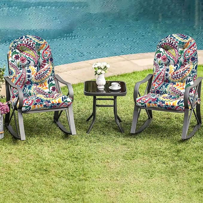 LVTXIII Outdoor Adirondack Chair Cushions, 44x19x4 Inch Non-Slip High Back Rocking Chair Cushion, Tufted Seat Cushion for Patio Furniture, Set of 2, Vigour Paisley
