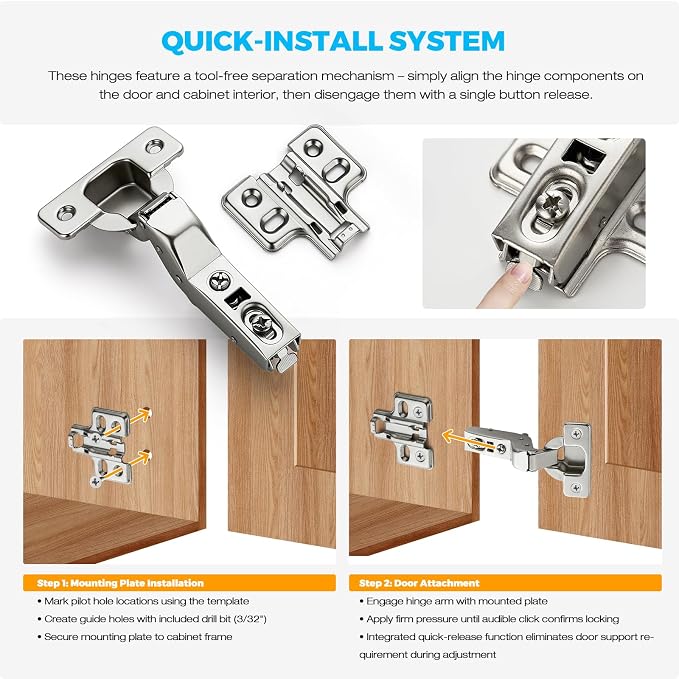 HOME EDIT 30 Pairs 60 Pack European Insert Soft Close Cabinet Hinges Concealed Kitchen Cabinet Hinges Heavy-Duty Frameless Adjustable for Cupboard Hardware