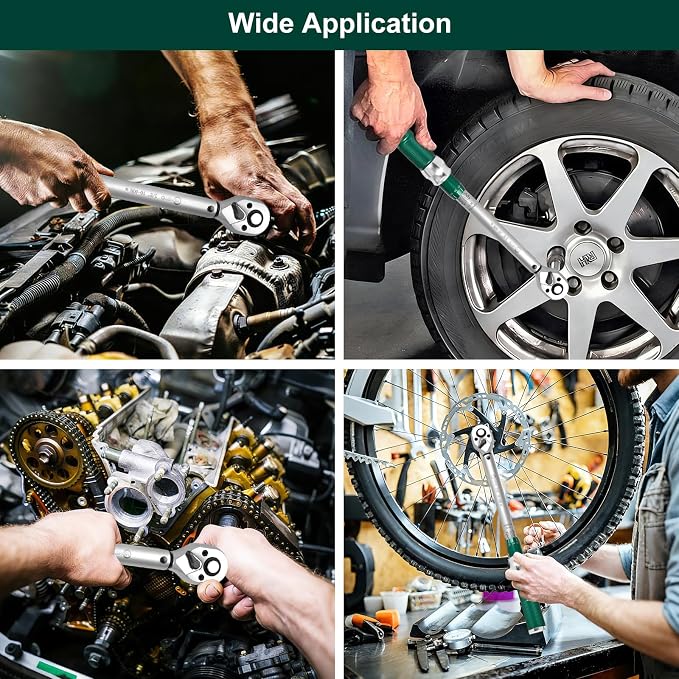 3/8" Drive 7Pcs Click Torque Wrench Set, 7.38-44.25 ft.lb / 10-60 Nm | ±3% High Precision 72-Tooth Reversible Cr-V Tool for Auto, Motorcycle & Bicycle Repair with Storage Case