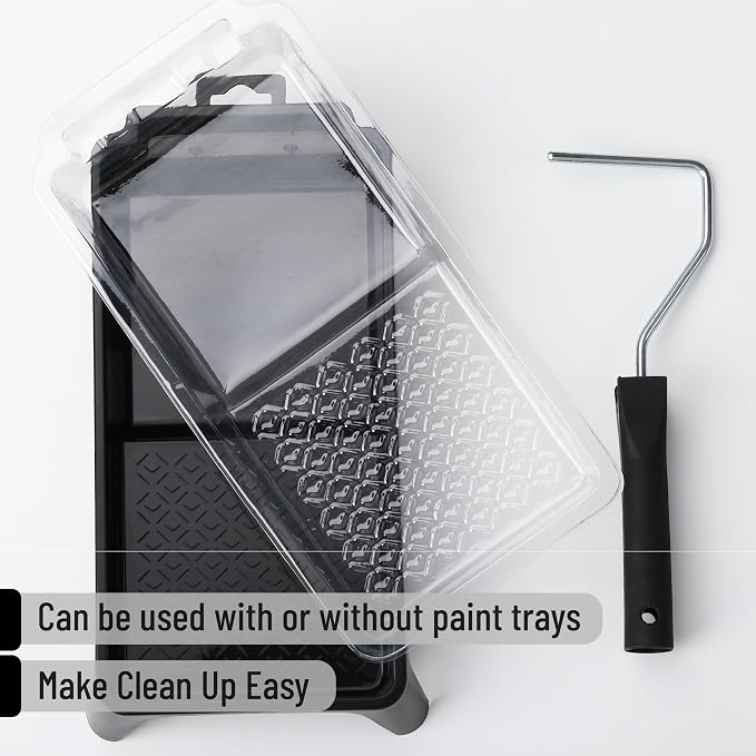 Bates- 4 Inch Paint Tray Set, 22 pcs, 1x 4 Inch Paint Roller Tray, 20x Disposable Plastic Liners & 1x Roller Frame