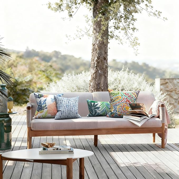 LVTXIII Outdoor Throw Pillows, Decorative Throw Pillows with Inserts, 16"x16" Square Pillows for Bed, Couch, Sofa and Patio Furniture, Set of 2, A Pebble Blue