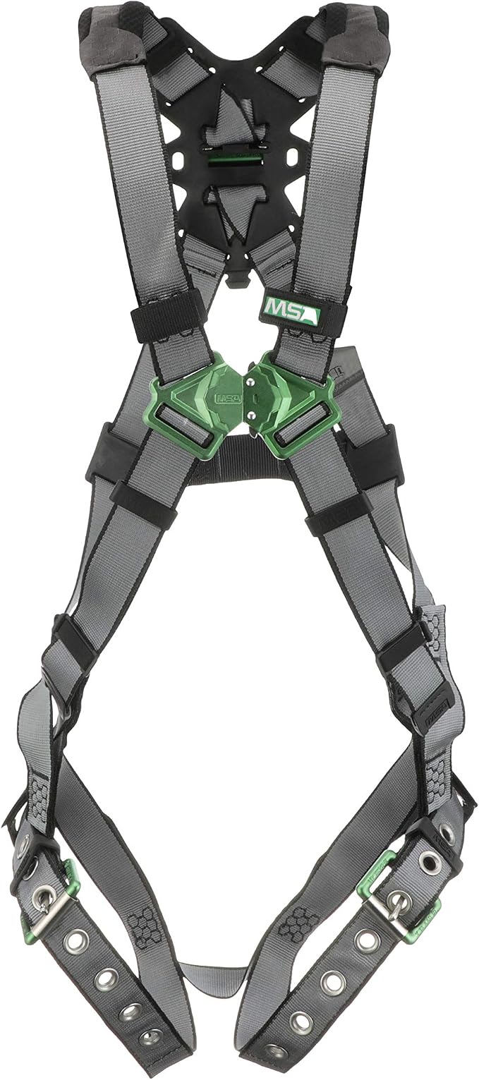 MSA V-FIT Standard Safety Harness - Polyester & Nano-Technology Treated Web Full Body Harness Back, Shoulder Padding, Gray
