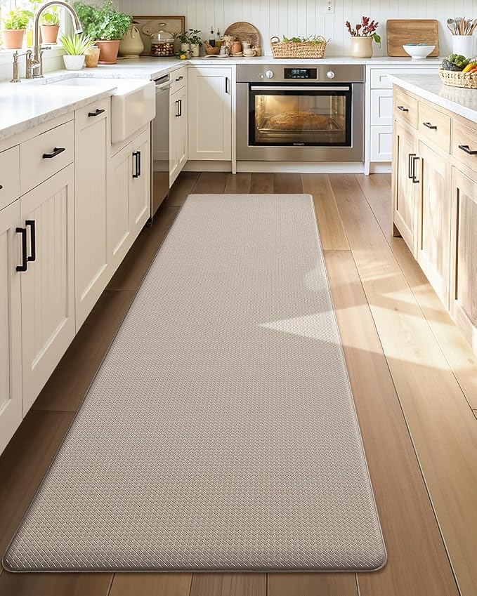 Color&Geometry Anti Fatigue Cushion Kitchen Mat for Floor - 17"x79",Long,Easy Clean, Water & Oil Proof, Anti Slip, Foam Rubber Runner Rug for Front Sink Comfort Standing,Dark Beige