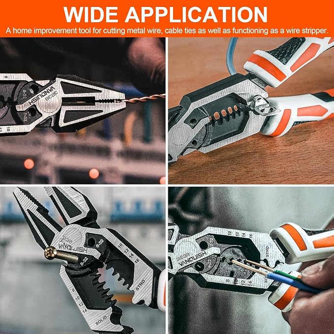VANQUISH 2 Pcs Pliers Set, 8 Inch Multifunctional Linesman and Long Nose Plier, Wire Cutter/Crimper/Stripper, CRV Steel Heavy Duty Pliers