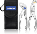 WORKPRO 2-Piece Mini Pliers Set with Pouch, 4-Inch Slip Joint Plier & Water Pump Plier, Heavy-Duty Alloy Steel Adjustable Plier with Anti-Rust Coating, Pocket Pliers for Tight Spaces & Versatile Use