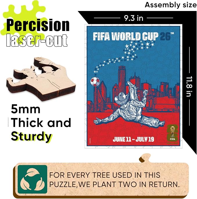 FIFA World Cup 2026 City Puzzle Dallas City Poster - Wooden Puzzle for Adult, 200 Pieces Irregular Shape Puzzle, 5MM Thick, Creative Collectible Gift for Fans, Officially Licensed Product, 9.3x11.8''