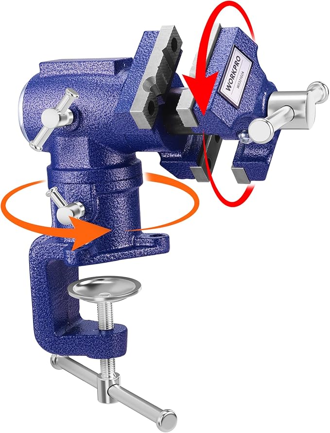 WORKPRO Dual Jaws Table Vise 2.5" & 1.5", 360° Swivel Clamp-On Bench Vise for Woodworking, Metalworking, DIY, Multi-position Small Portable Vise, Mini Vice Clamp for Workbench, Golf Club Regripping
