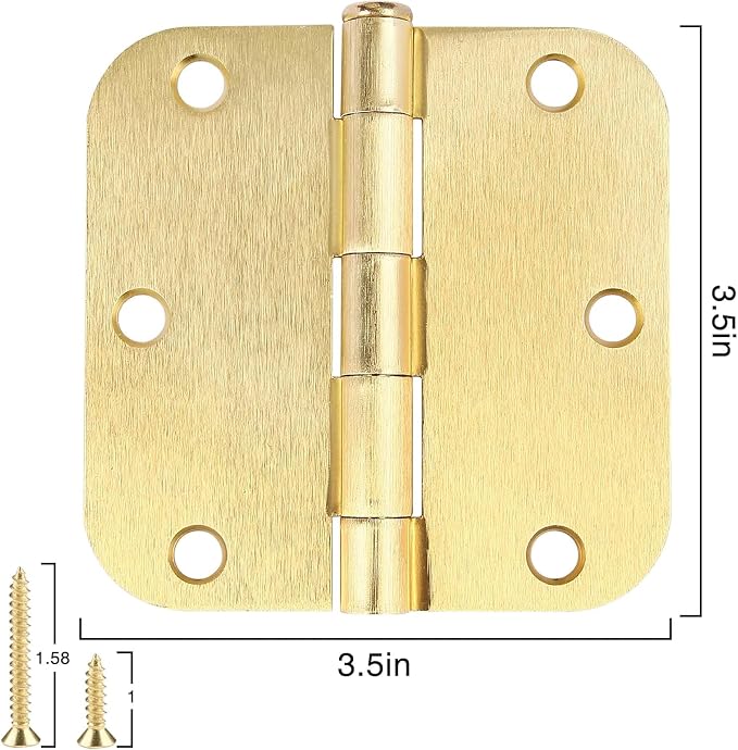 Rounded Door Hinges 3-1/2" x 3.5 inch, 5/8 Radius, Satin Brass 3 ½ Inch 30 Pack