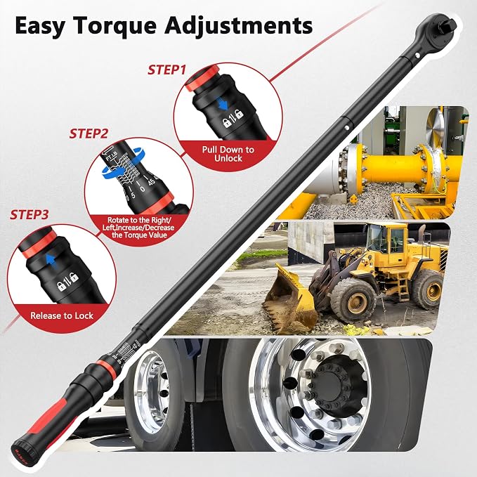 VANPO Torque Wrench 1 Inch Drive 200-1000 Ft-Lb, 48" Length, ±3% Accuracy | Heavy Duty for Mining, Oilfield & Structural Work, Click Style, Dual Scale, Dual Direction, TPR+ABS Handle, with Carring Case