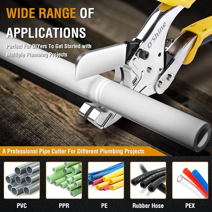 O'Shine Industrial-Grade Ratchet PVC Pipe Cutter, 1-5/8" Max OD Heavy Duty Professional Plumbing Tube Cutter for PEX PPR Conduit, Heavy Duty Spare Blade & Hex Key Included